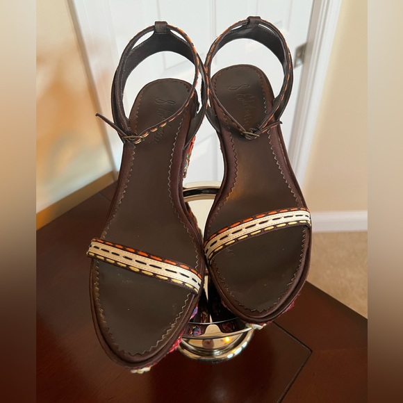 Sam Edelman Brown & Orange Boho Button Embellished Platform Sandals. 8.5M - Picture 3 of 15